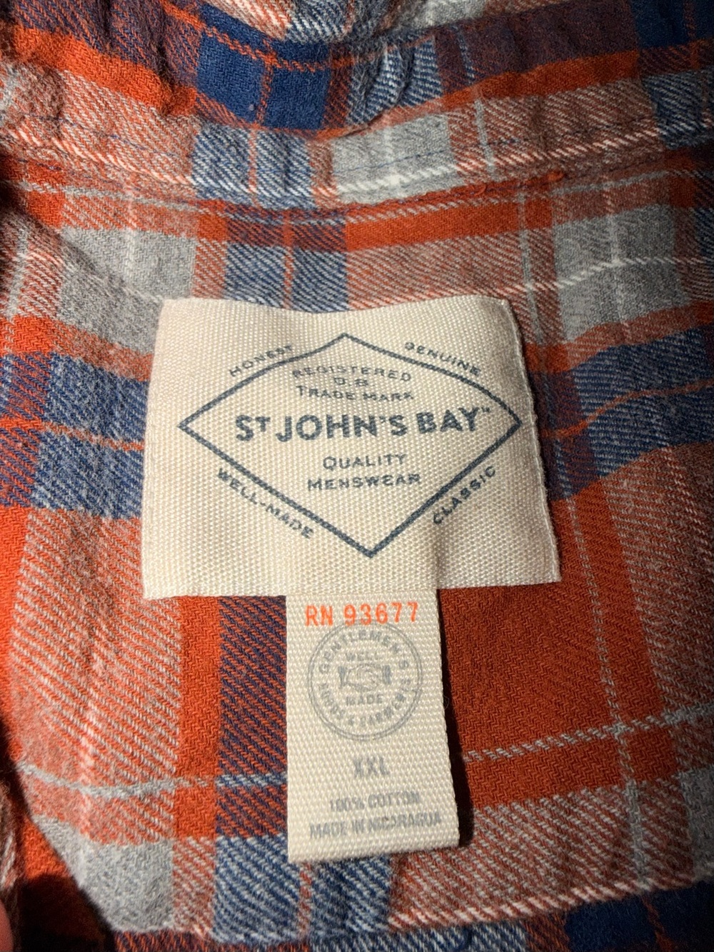 Men's 2XL St. John's Bay Orange and Navy Plaid Button-Up Shirt - Picture 2 of 3